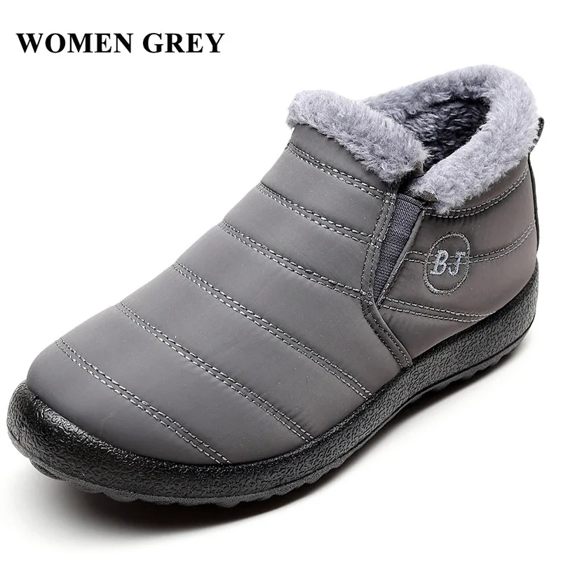 women grey boots Merkmak/Новинка года; Зимняя мужская обувь; модные теплые зимние ботинки; нескользящие водонепроницаемые ботильоны; однотонные ботинки для пар; большие размеры - Цвет: women grey boots