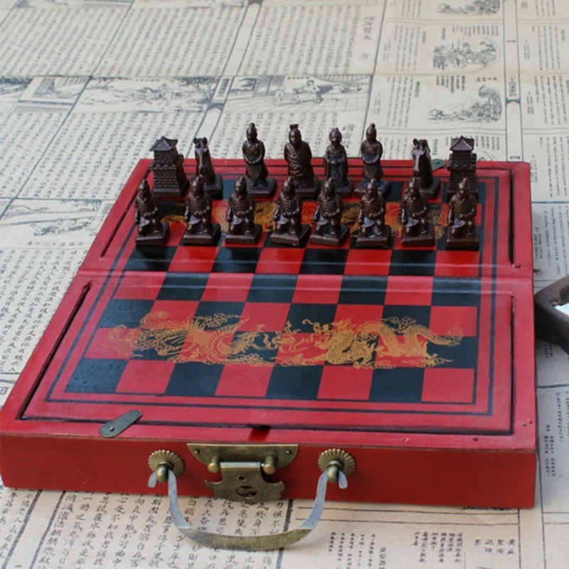 

Wooden Chess Sets for Adults with Storage, International Folding Travel Set 32 Pieces, Vintage Chin