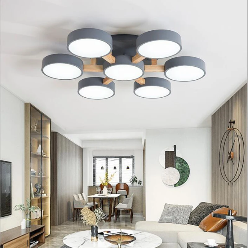 

Modern LED Chandeliers Personalized Wooden Hanging Lights Bedroom Living Dining Room Wrought Iron Suspension Luminaire Lighting