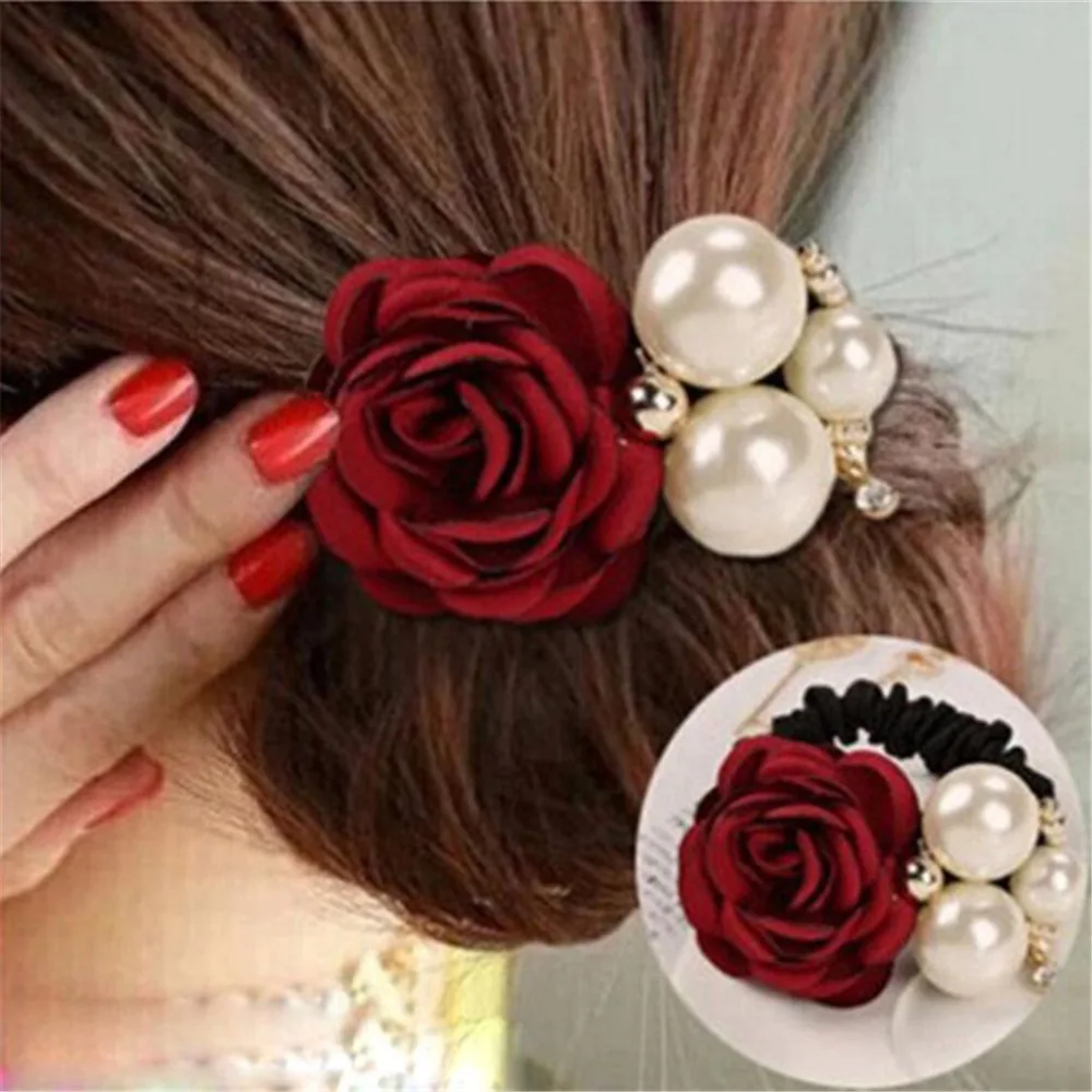 Korean Version Artificial Elegant Pearl Flower Accessories Women Fashion Elastic Hair Ropes Haaraccessoires |