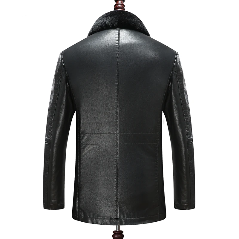 Мужская кожаная куртка из натуральной овечьей кожи с меховым воротником|Куртки