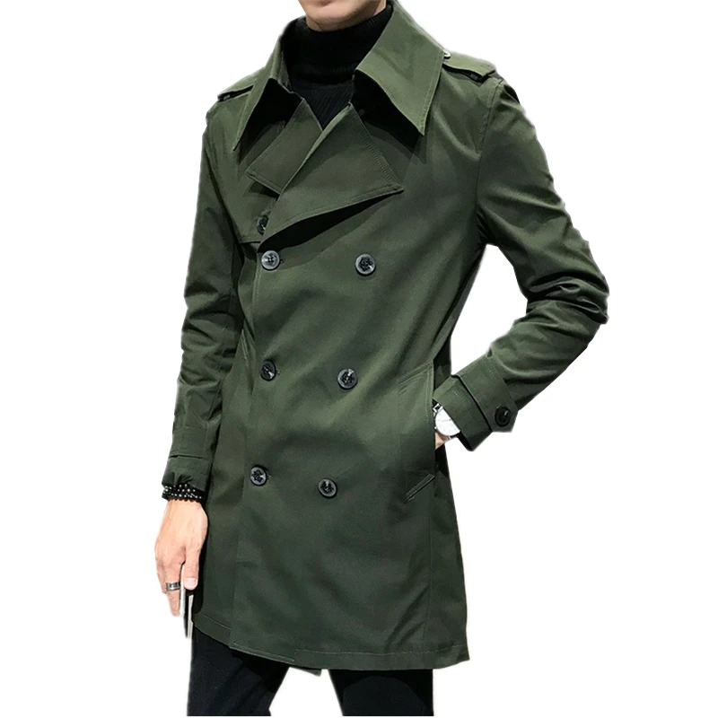 Мужская двубортная куртка модная брендовая длинная армейского зеленого белого и