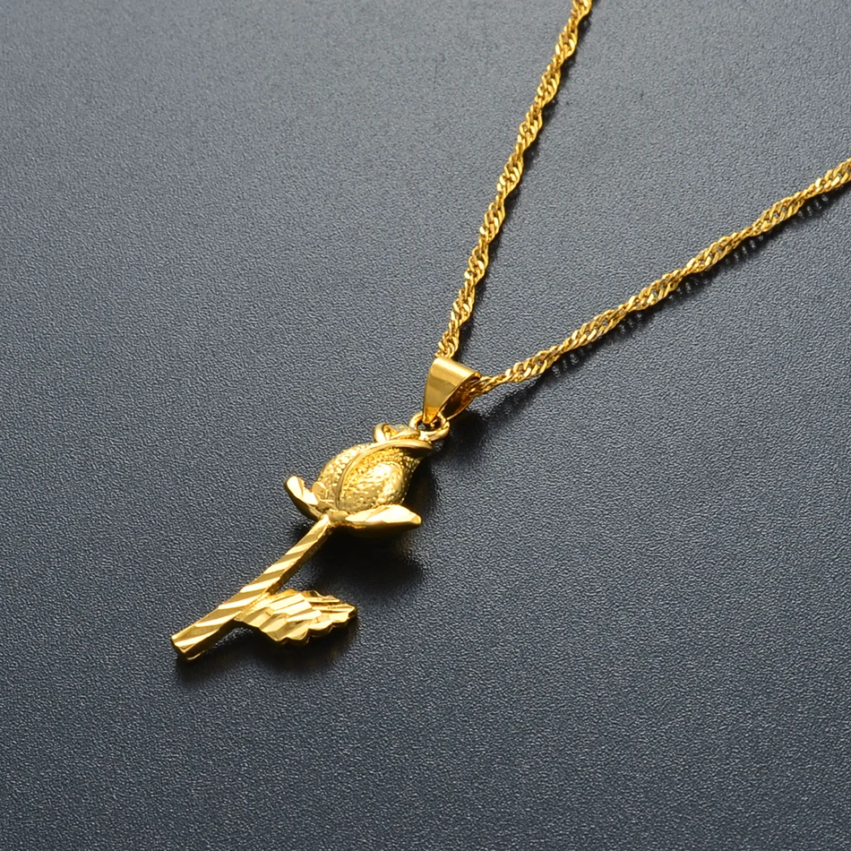 Anniyo Flower Necklaces for Women Gold Color Rose Pendant Jewelry African Arab Womens Girls #022806 | Украшения и аксессуары