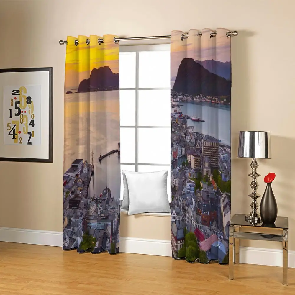 Пользовательские фото шторы 3d Европейский морской город архитектурный пейзаж