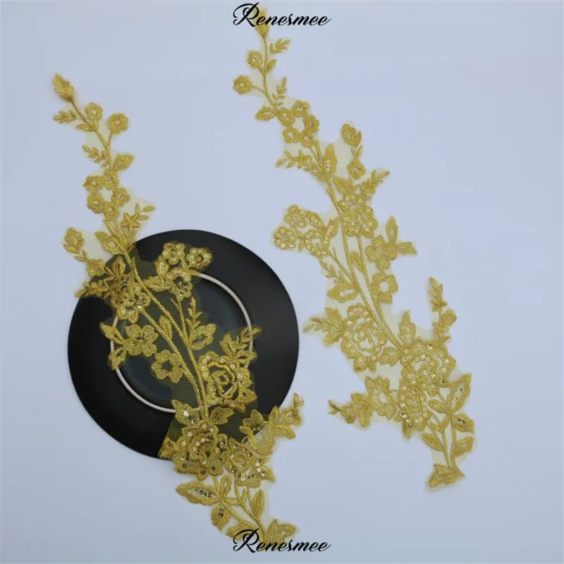 1 зеркальная пара полиэстер яркие золотые блестки Venise длинная кружевная лента