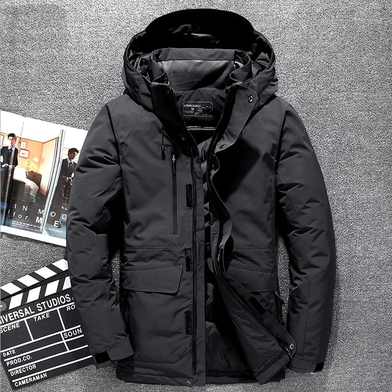 

Top Quality White Duck Down Jacket Men Thick Winter 2020 NEW Hat Detached Warm Parka Waterproof Windproof -30 degrees 3069