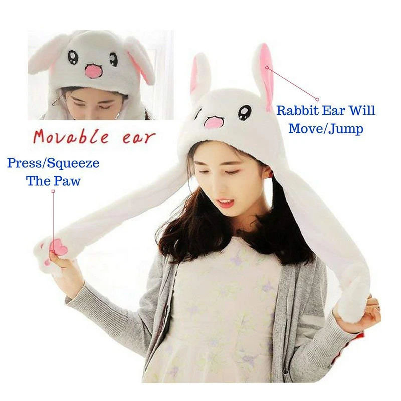 Girls Animals Ear Moving Jumping Hats Children Women Warm Plush Rabbit Winter Caps Kids Cute Bunny Fuzzy Pinch Airbag Funny | Детская