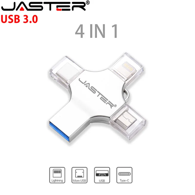 

Флэш-накопитель JASTER Usb Type c Otg 3,0 для Iphone ipad Android 16 ГБ 32 ГБ 64 Гб 128 ГБ 256 ГБ Флешка 4 в 1