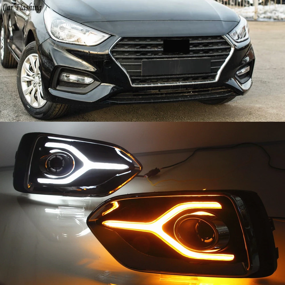 

Car Flashing 2pcs Turn Signal Function Car DRL LED Daytime Running Light Fog Lamp For Hyundai Accent Solaris 2017 2018 2019 2020