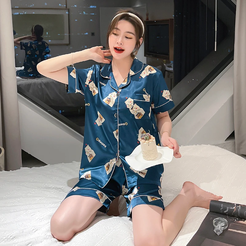 CAIYIER New Pink Leopard Grain Nightwear Women Silk Satin Pajamas Set Sexy Lingerie Sleepwear Summer Soft Female Party Homewear