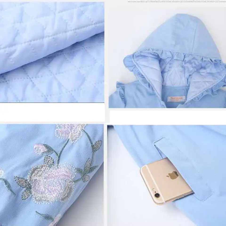 Женский Хлопковый тренч с капюшоном розовая или синяя куртка для