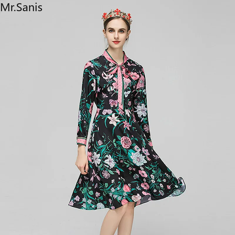 Sanis 2019 Женская Осенняя мода подиумная повседневная черная платье с поясом