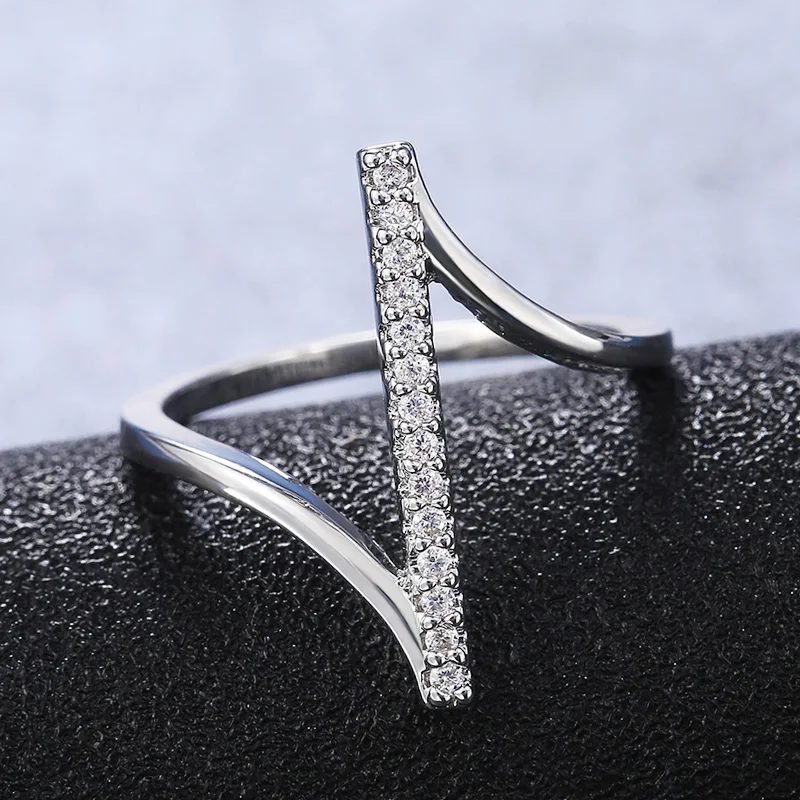 

JK Simple Delicate Z Shape Ring for Girl Cocktail Party Elegant Accessories Ring Cubic Zirconia Stylish Women Ring Jewelry