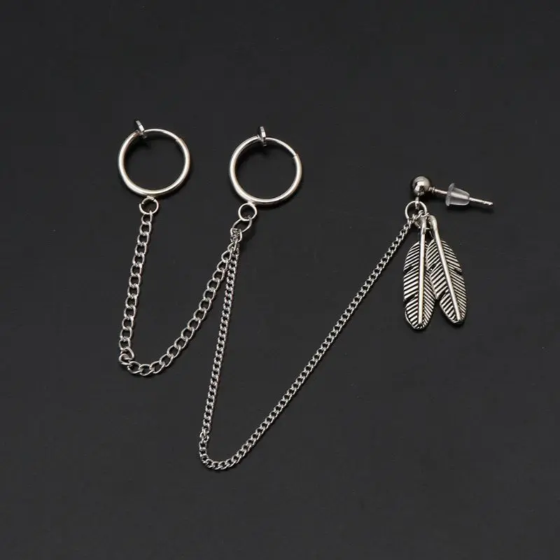 Двойная кисточка цепь Угловое перо подвеска клипса на Капли серьги Модные