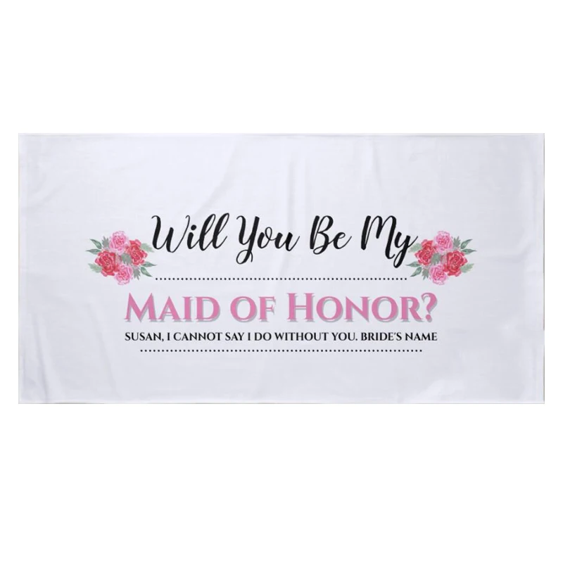 Stylish Personalised Bridal Party Gift Maid of Honor Watercolor Rose Floral Wedding Beach Travel Towel Custom Bridesmaid Towels