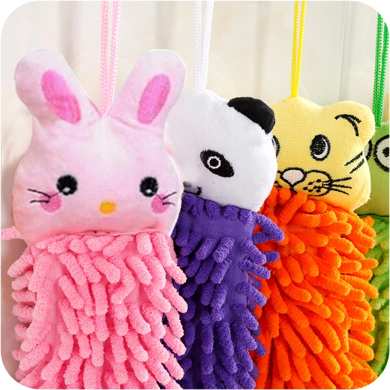 Кухонные подвесные полотенца синельные для рук и лица детские с животными ванной