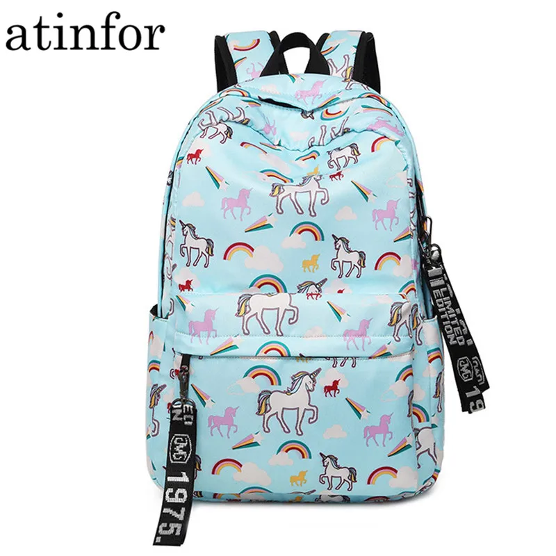 Водонепроницаемый нейлоновый женский рюкзак принт фламинго с единорогом