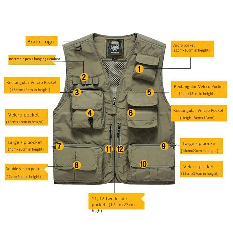 

Men Multifunction Quick Dry Fishing Vest Mesh Loose Jacket Outdoor Multipockets Photography Fisherman Waist Coat,Khaki M
