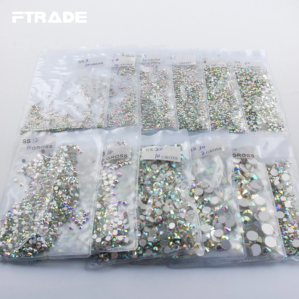 Супер блестящее 3D украшение для ногтей все размеры искусственное стекло AB