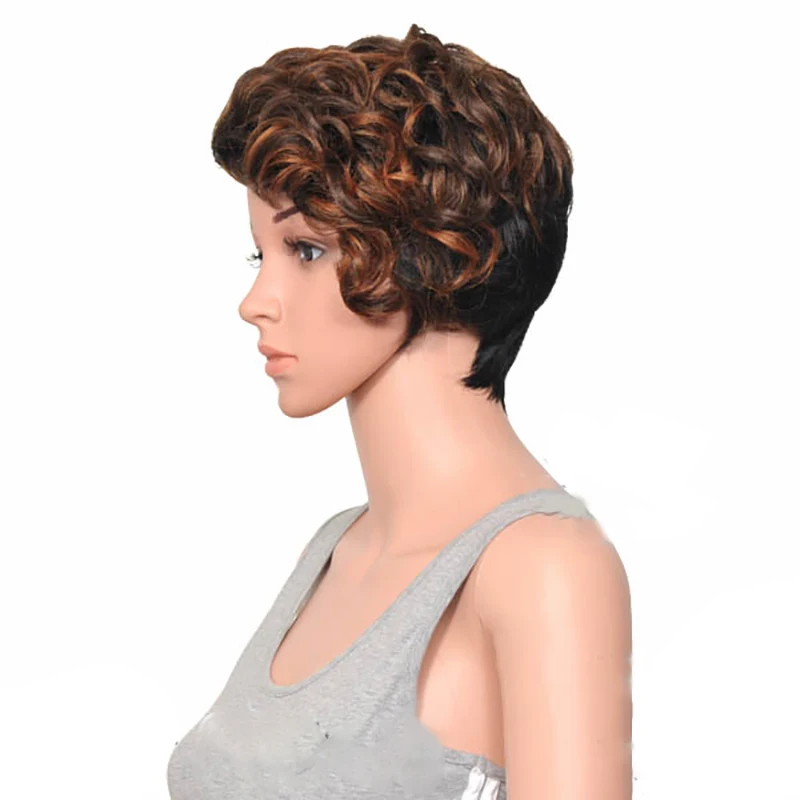 HAIRJOY женский специальный смешанный цвет боковая часть короткий кудрявый синтетический парик для волос