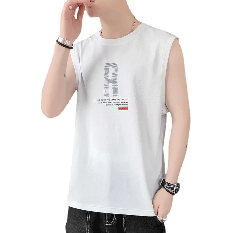 

2021 Summer New Men's Young Students Leisure Sports Sleeveless Top Cotton T-shirt Vest