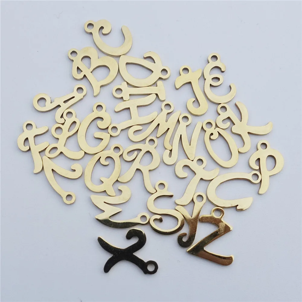 26 Pieces Real Gold Plated Letter Pendant A - Z Stainless Steel Alphabet Charms Diy Jewelry Making Accessories Component