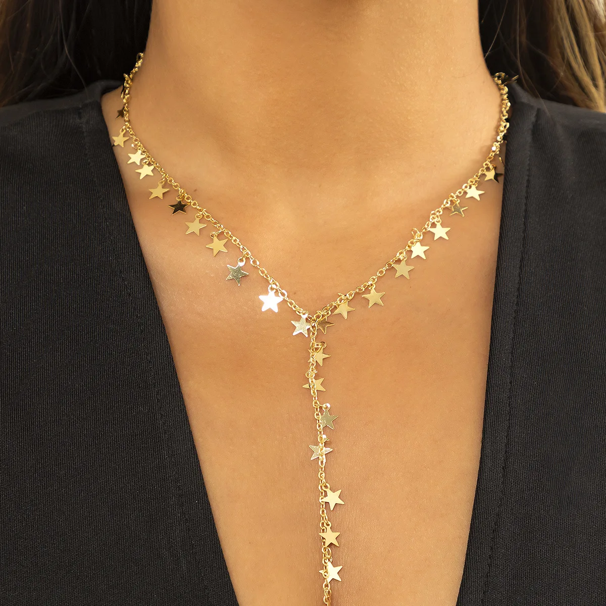 

Gold Short Collar Long Statement Stars Charm Choker Collar Necklace Clavicle Fashion Necklace For Women Jewelry Gold Collar