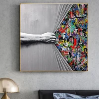graffiti street art hand pull the curtain canvas painting posters and prints wall art pictures cuadros for living room decor