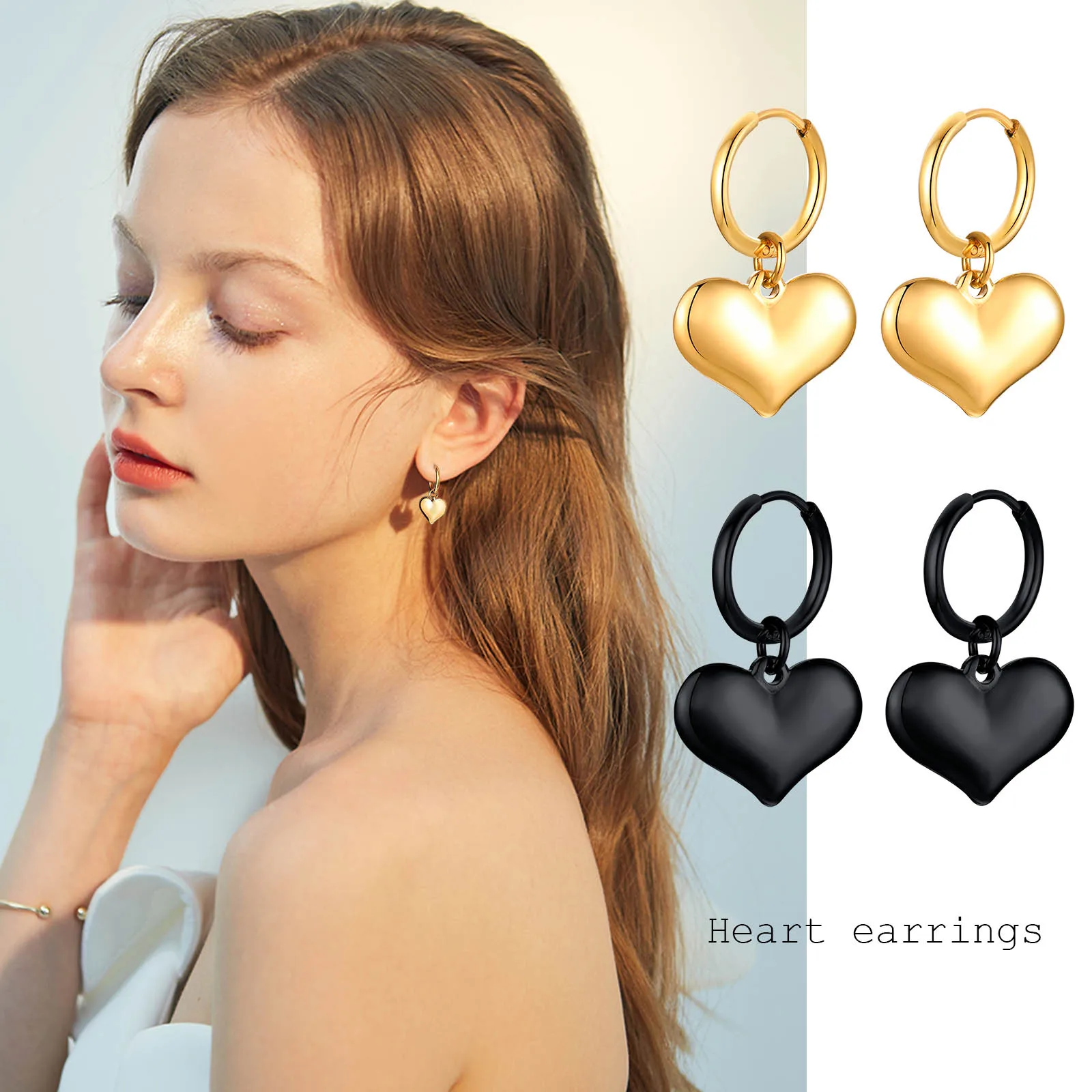 

Heart Charm Drop Earrings for Women, Stainless Steel Love Shape Huggie Heart Dangle Earrings