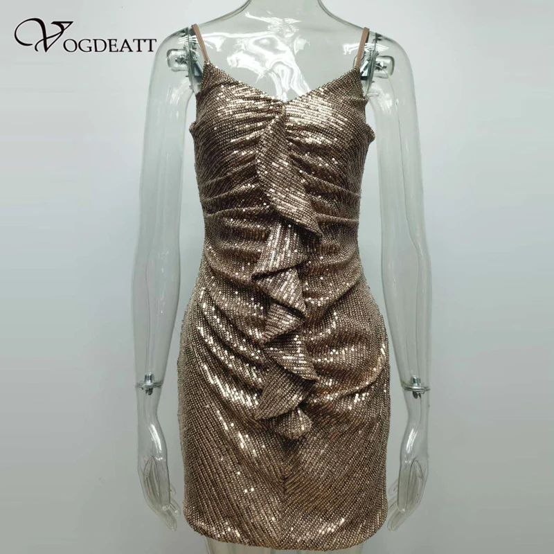 Сексуальное платье с блестками VOGDEATT Женская Мини-Клубная одежда открытой спиной