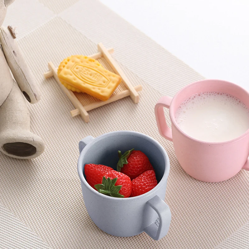 

Environmental Water Cup Wheat Straw Children Breakfast Double Handle Eco-Friendly Milk Drink Cup For Baby