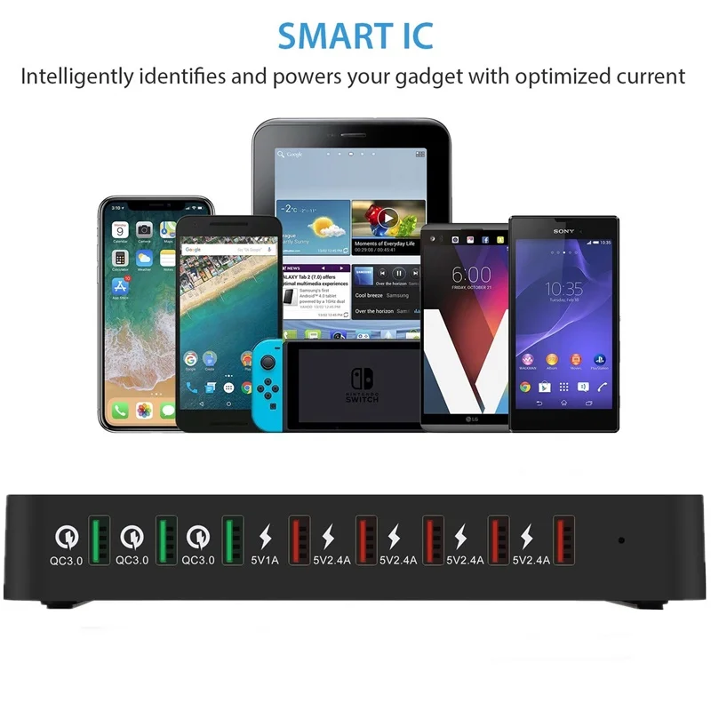 

110W 8 Port Multi USB Charger For IPhone X 11 Carregador Quick Charge 3.0 Fast Charger Dock Station For Samsung S10