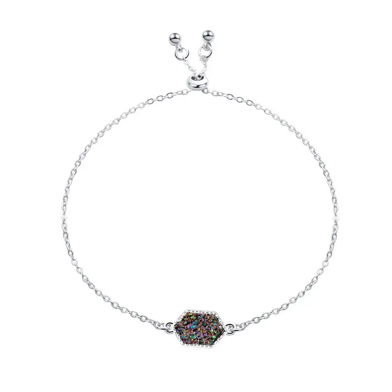 28 Модный Регулируемый Круглый круглый полимерный Druzy браслет Drusy из искусственной смолы Druse камень Золотая Серебряная цепочка ювелирное изделие для женщин подарок - Окраска металла: 28