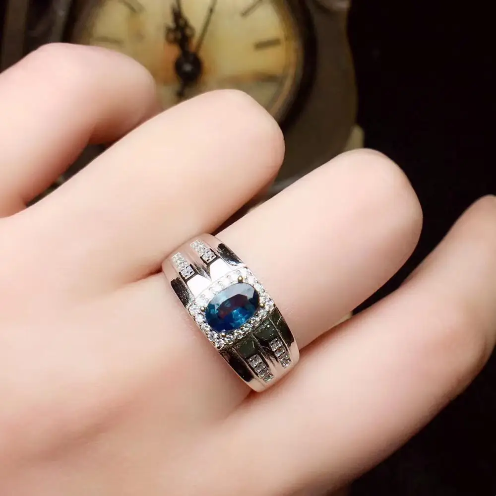 sapphire Драгоценный камень мужское кольцо. Изумрудные рубиновые сапфировые. Все 925 стерлингового серебра, сертификат посылка - Цвет камня: sapphire
