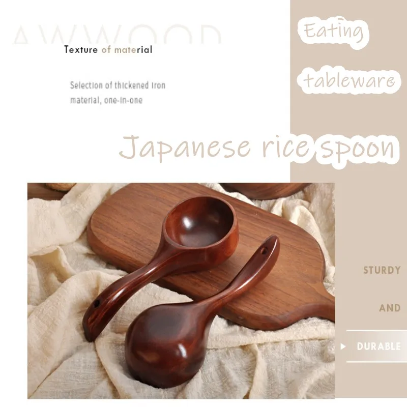 

Eating Tableware Wooden Spoon Japanese Rice Spoon Water Scoop Household Long Handle Rice Spoon For Soup Cooking Mixing Stirrer