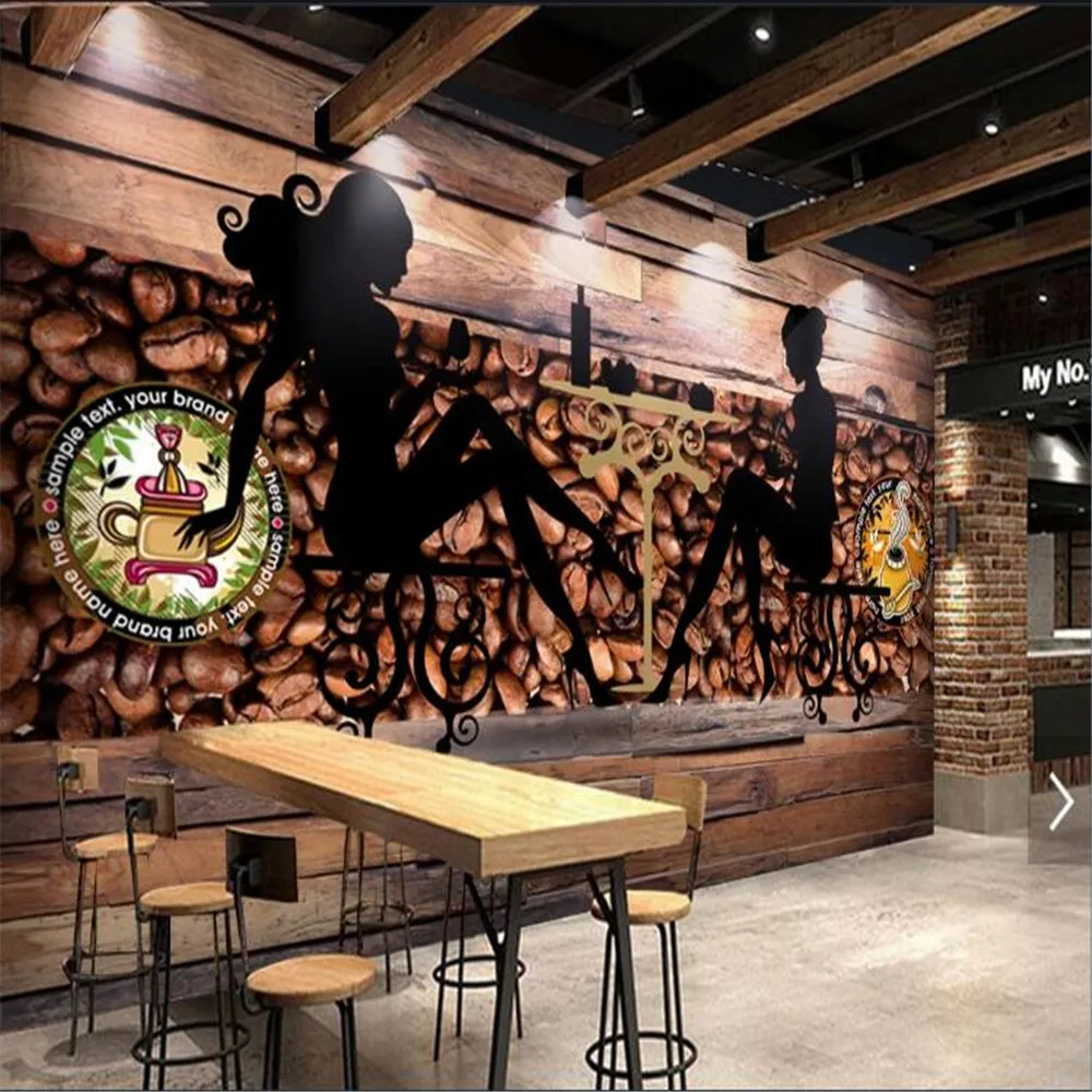 

milofi3D wood grain coffee bean cafe retro tooling background wall