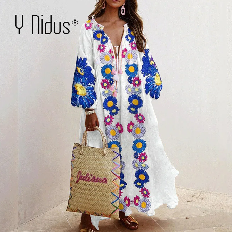 

Y очаг Макси платье женская летняя обувь в богемном стиле с Платье с цветочным узором 2020 Осень Длинные вечерние пляжное Полосатое платье для...