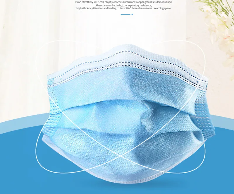 Нетканая одноразовая маска для лица 3 слойная с расплавленным фильтром ушные