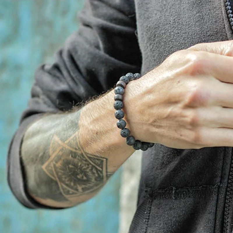 Браслеты в виде лавы бисера камня Chram браслет 8 мм Йога вулканический ретро камень