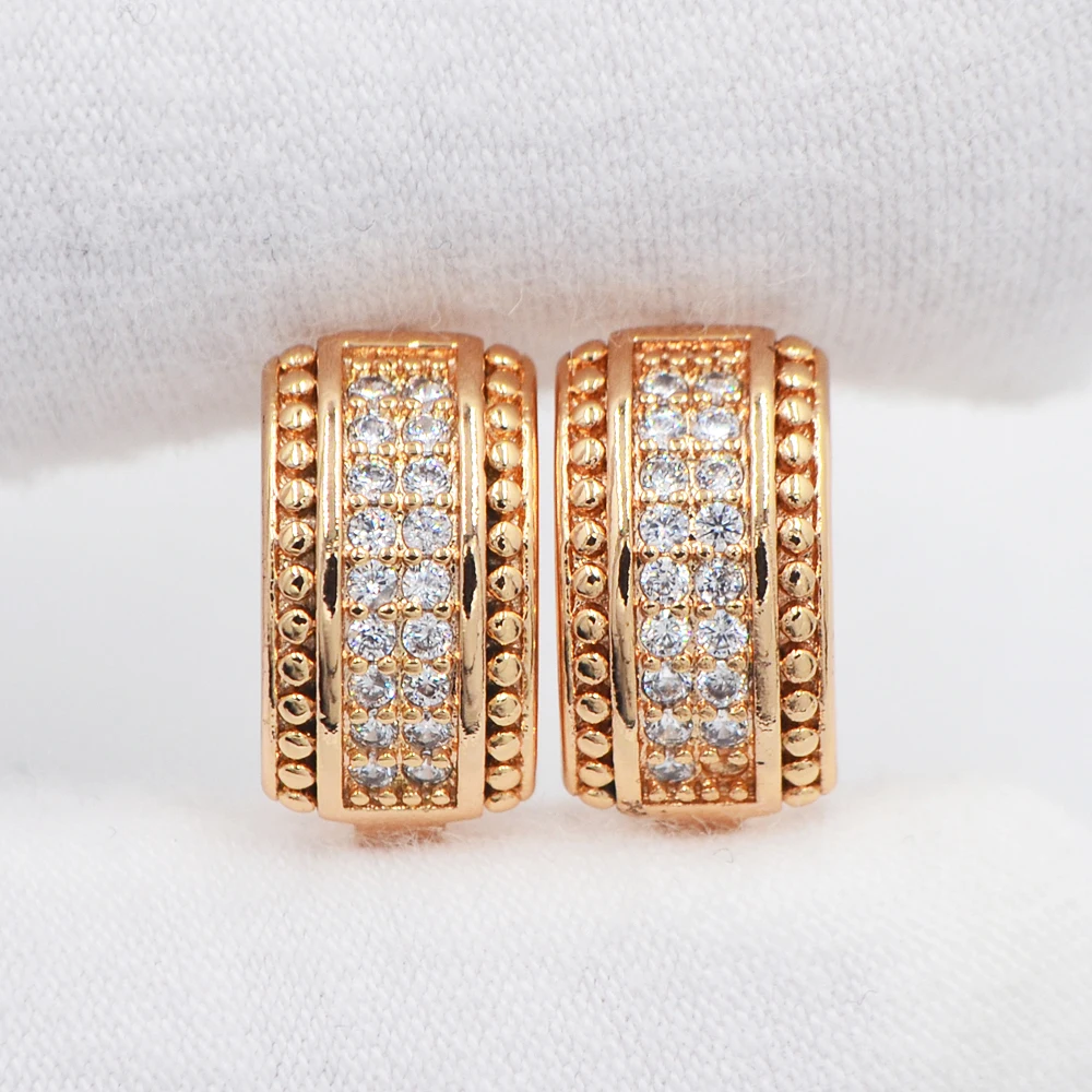

Gold Color Women Classic Two Rows Clear Cubic Zirconia CZ Huggie Hoop Earrings