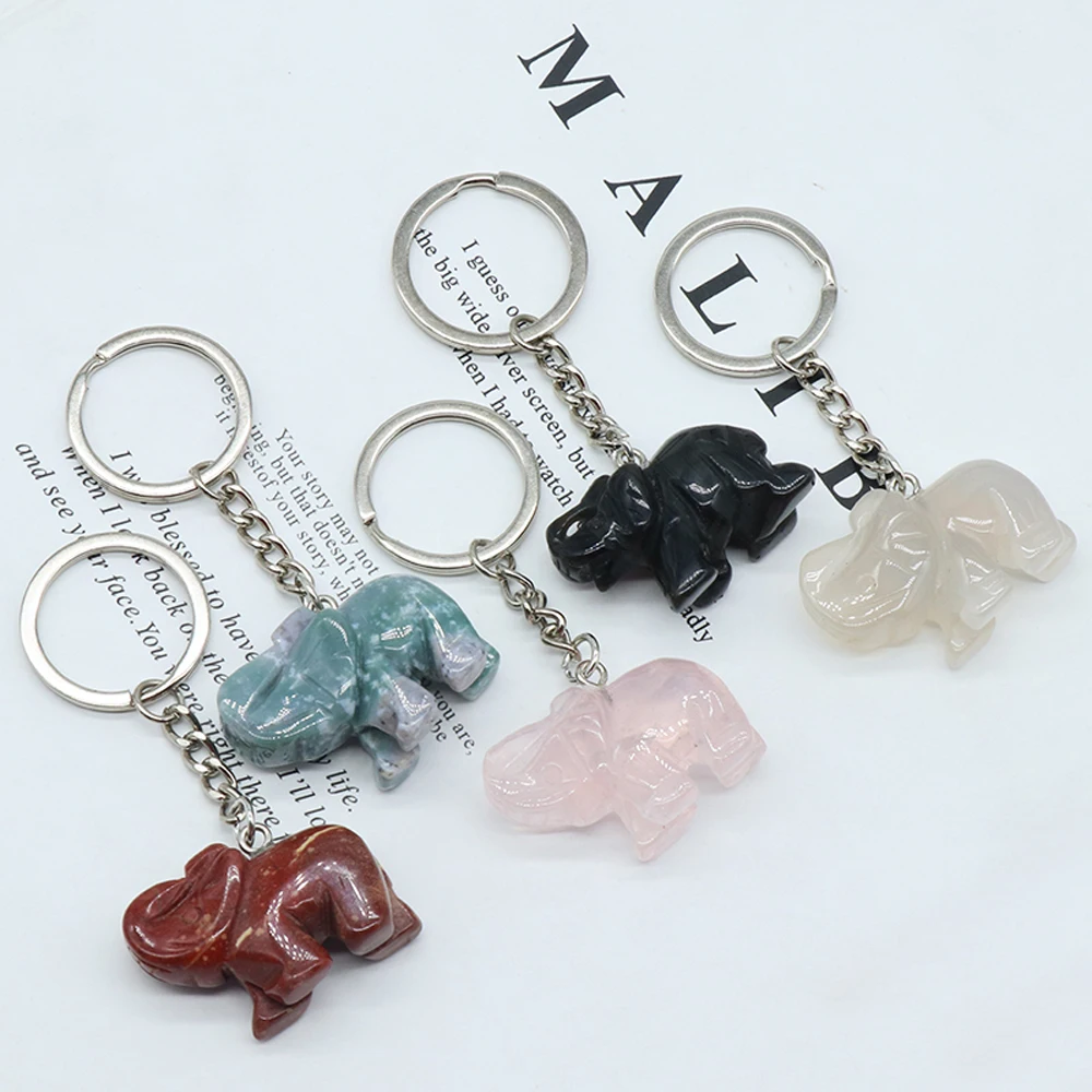 

Natural Stone Crystal Keychains Cute Elephant Women Handbag Wallet Women Bag Key Chains Accessories Stainless Steel Keyring