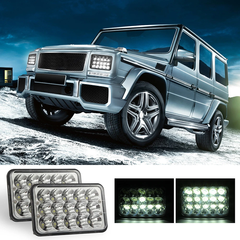 4x6 Inch 180W Car Headlight Square 15LED High Lumen 6000K White Driving Lights Hi/Lo Beam Waterproof For Jeep Chevy Pickup Truck |
