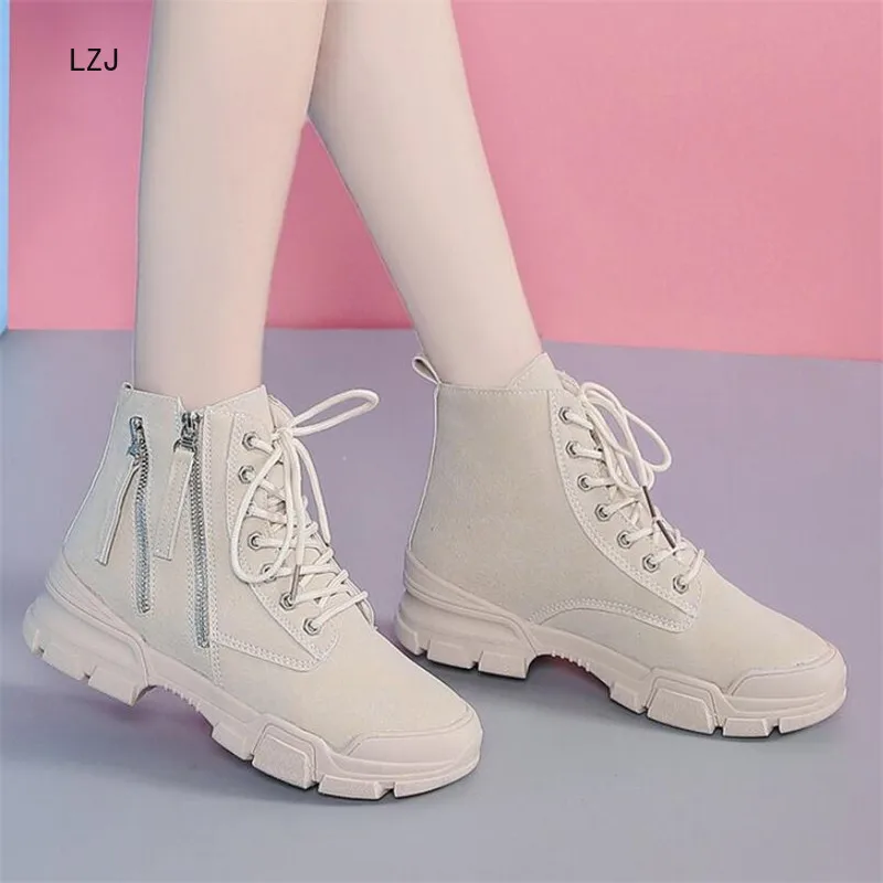 LZJ 2019 женские ботильоны новые ботинки на платформе с круглым носком зимние