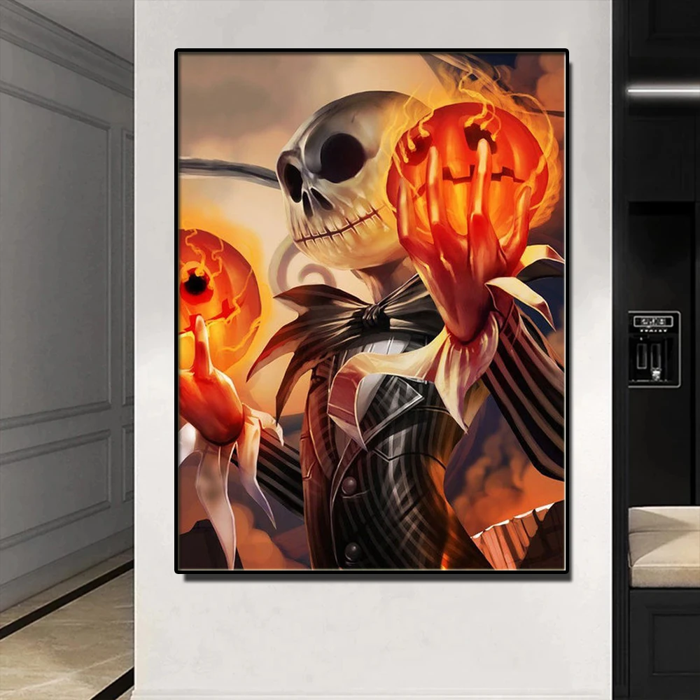 Художественная Картина на холсте в скандинавском стиле Хэллоуин Страшные Тыквы