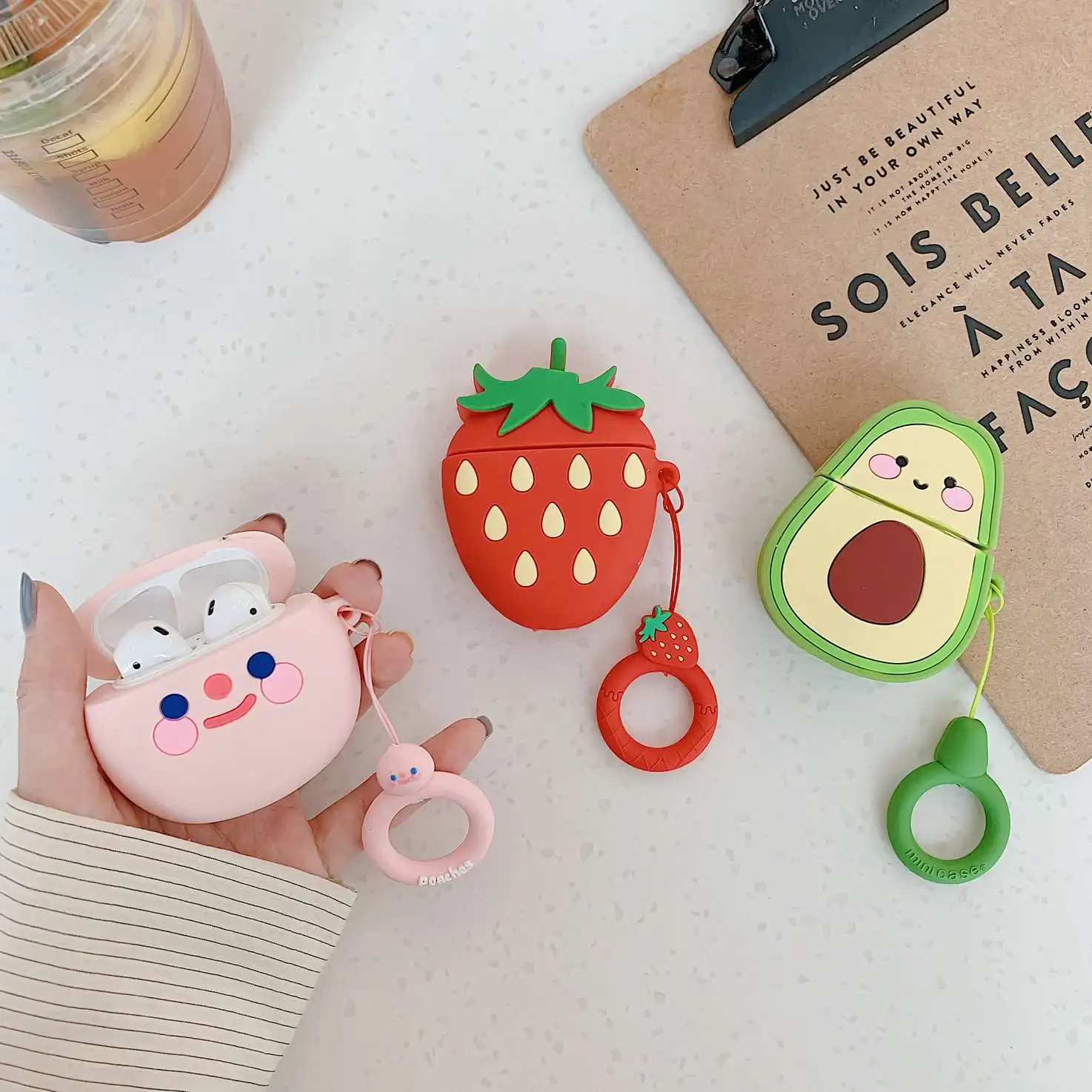 Чехол для AirPods симпатичный силиконовый чехол наушников в виде персика авокадо