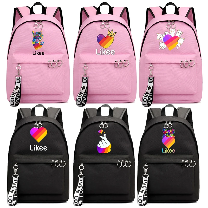 

High Quality Likee Video Backpack Students Bookbag Russia Style Women LIKEE Canvas Mochila Boy Girl Cat School Bag Rucksack