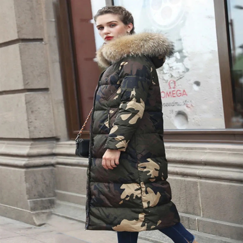Tcyeek Winter Coat Women Clothes Streetwear X-long Duck Down Jacket Female Ladies Thick Warm Jacket+raccoon Fur Hooded 5203