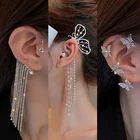 Женские серьги-манжеты с кристаллами-бабочками и кисточками, золотые, серебристые, без пирсинга, на застежке, модные вечерние ювелирные изделия 2022