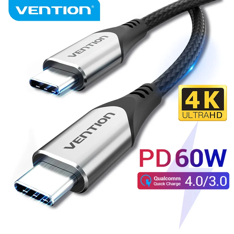 Vention USB Type C к USB C для Samsung S20 PD 100 Вт 60 Вт кабель для MacBook iPad Pro Quick Charge 4,0 USB-C кабель для быстрой зарядки USB