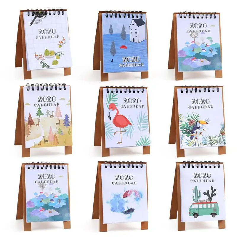Новинка 2020 настольный бумажный мини-календарь с мультяшным рисунком двойной
